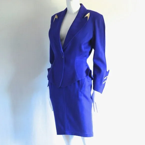 Thierry Mugler Indigo Wool Suit With Metal Accents - Picture 1 of 13